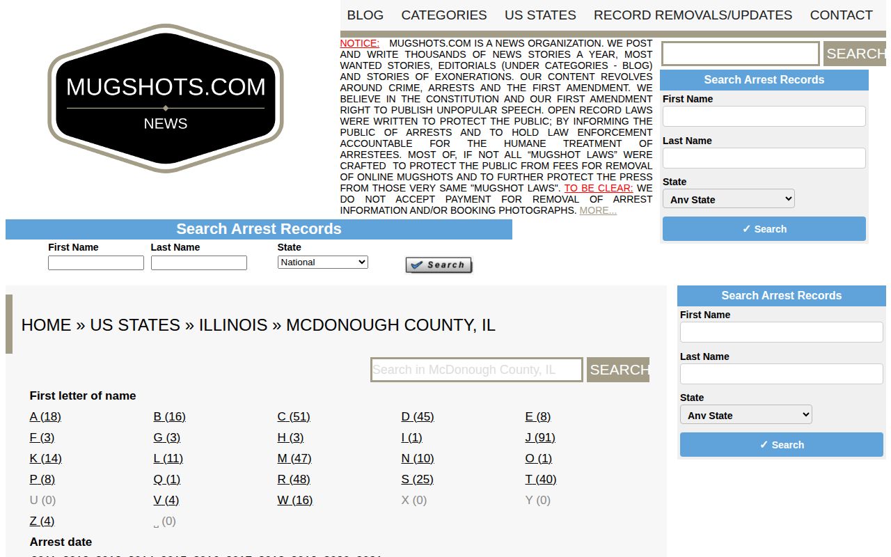 Unofficial McDonough County historical mugshot index source
