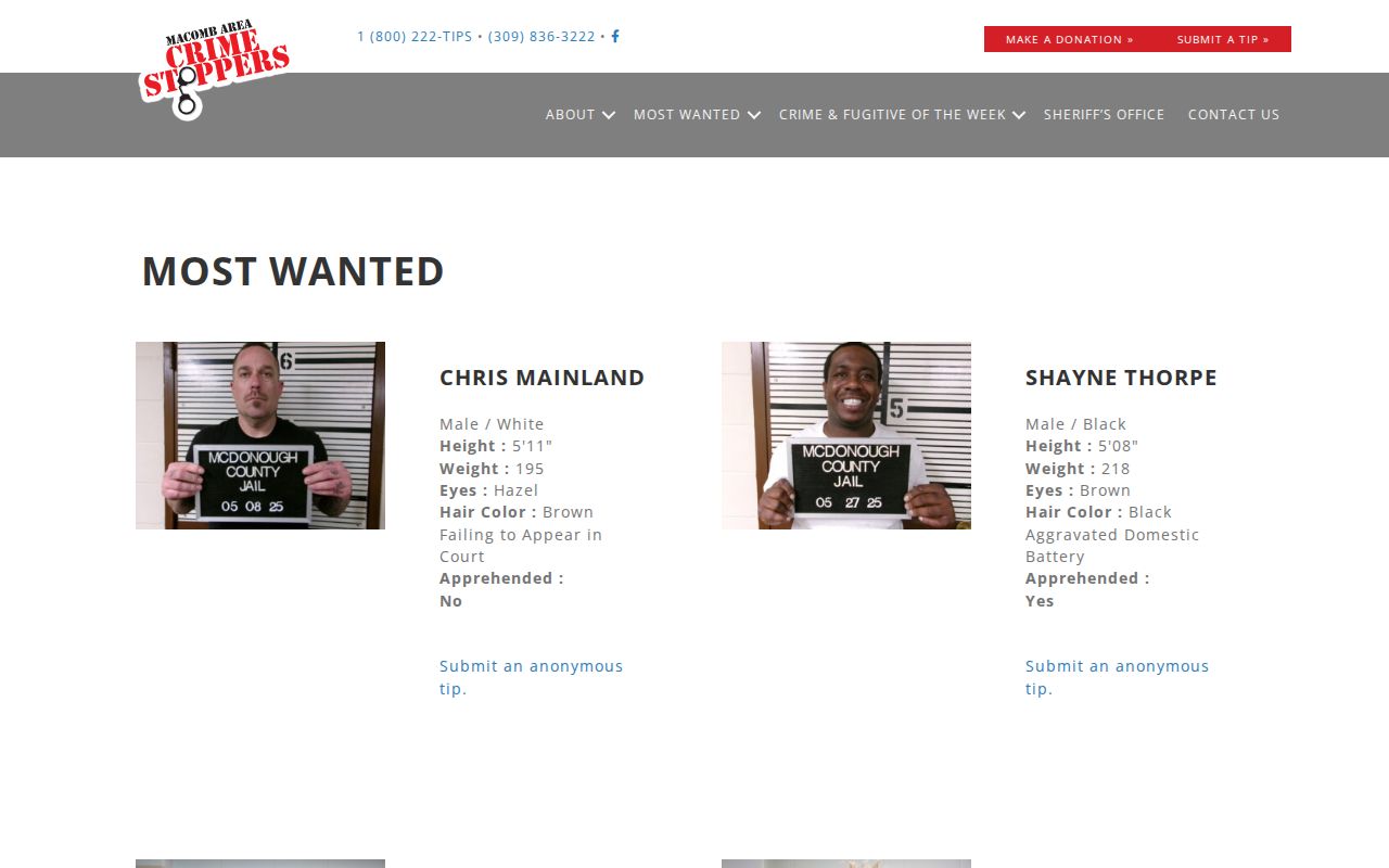 McDonough County Sheriff's official most wanted archive source