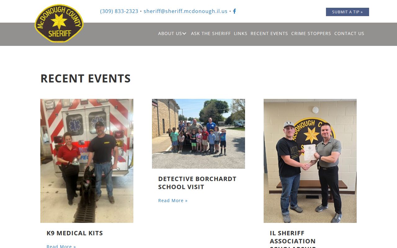 McDonough County official events page showing the absence of a booking roster
